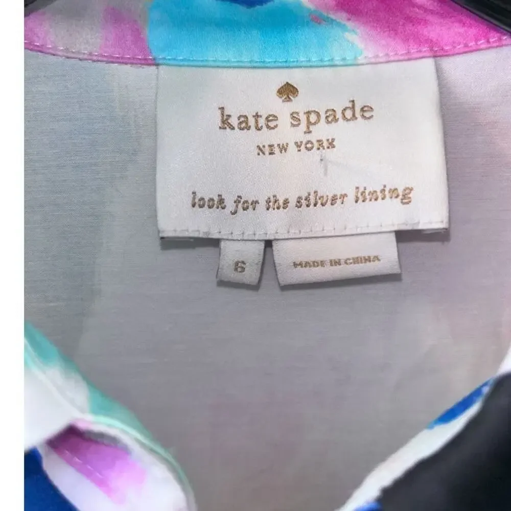 $398 Kate Spade s/s Watercolor Shirt Dress Flavor of the Month Multi color Sz 6